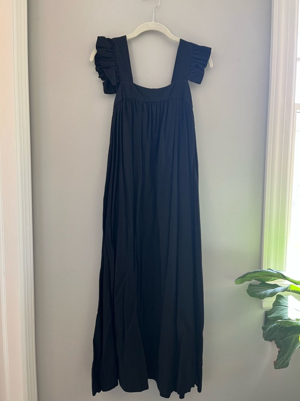 Black Ruffle-Shoulder Maxi Dress